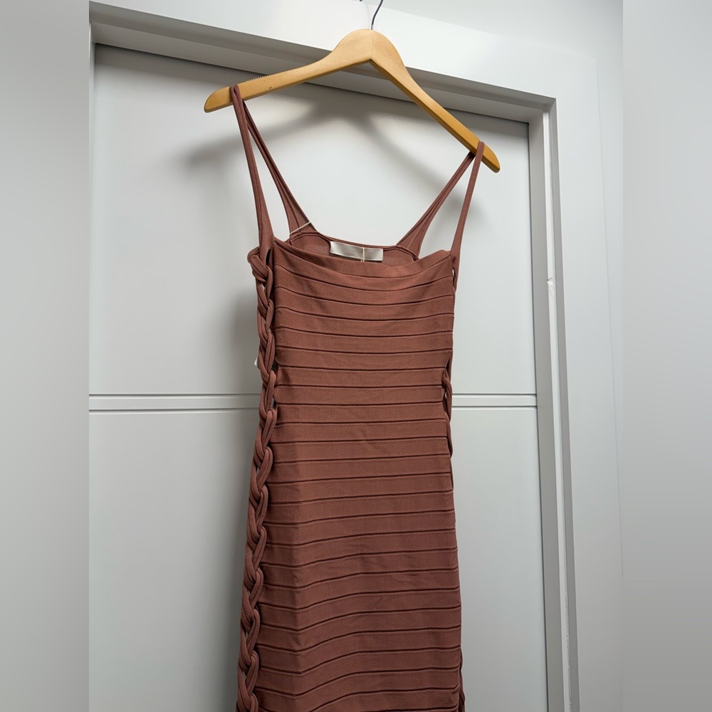 DION LEE Knit Mirror Braid Strap MIDI Dress in Soft Brick - Picture 4 of 6